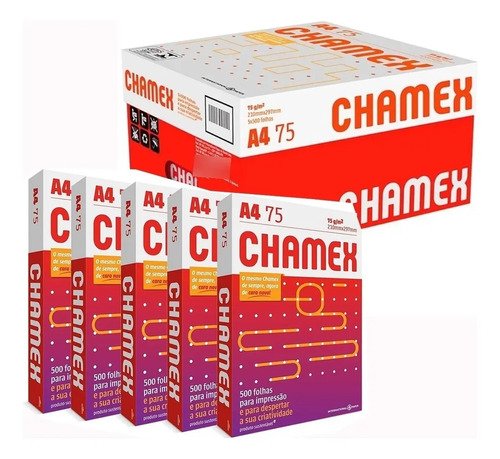 Kit 5 pacotes papel sulfite chamex a4 75g 500 folhas resmas