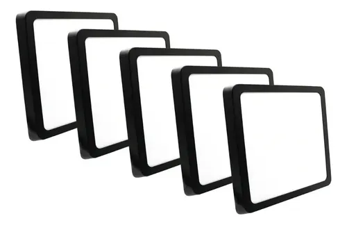 Kit 5 painel plafon led 25w sobrepor quadrado preto 21x21