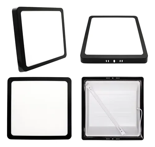 Kit 5 Painel Plafon Led 25w Sobrepor Quadrado Preto 21x21