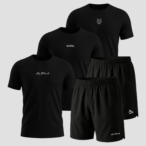 Kit 5 pecas all black dry 3 camisetas e 2 bermudas alpha