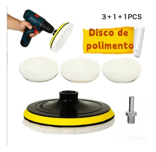 Kit 5 Peças Boina Polimento Lã Furadeira Adaptador M14