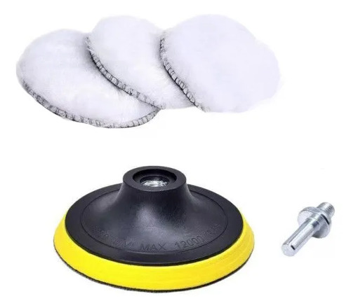 Kit 5 Peças Boina Polimento Lã Furadeira Adaptador M14