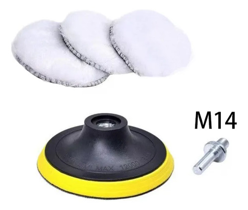 Kit 5 Peças Boina Polimento Lã Furadeira Adaptador M14
