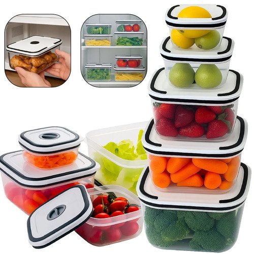 Kit 5 potes hermeticos com tampas de vedacao para frezzer e