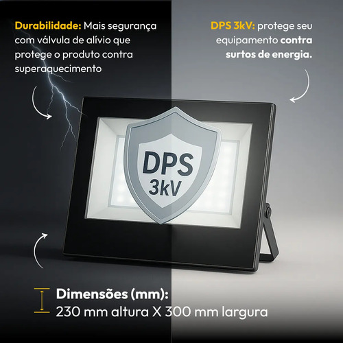Kit 5 Refletor Led 300w 6500k Branco Frio Ip65 A Prova D'água Preto Cod: Alut010041-5 Alut By Avant