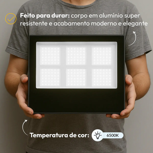 Kit 5 Refletor Led 300w 6500k Branco Frio Ip65 A Prova D'água Preto Cod: Alut010041-5 Alut By Avant