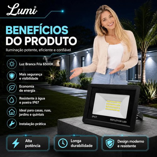 Kit 5 Refletores LED 100W IP67 à Prova D'Água 6500K Branco Frio Bivolt