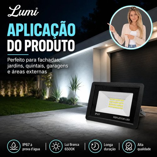 Kit 5 Refletores LED 100W IP67 à Prova D'Água 6500K Branco Frio Bivolt