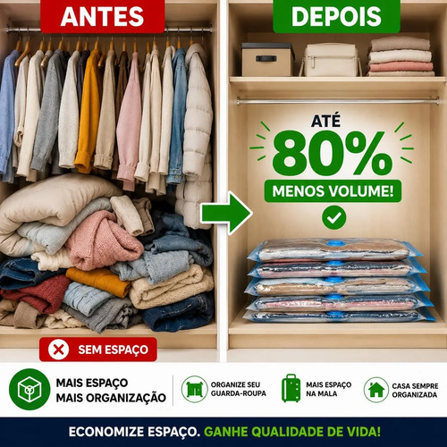 Kit 5 Sacos Vácuo 60x80cm Bomba Elétrica Antimofo Roupas