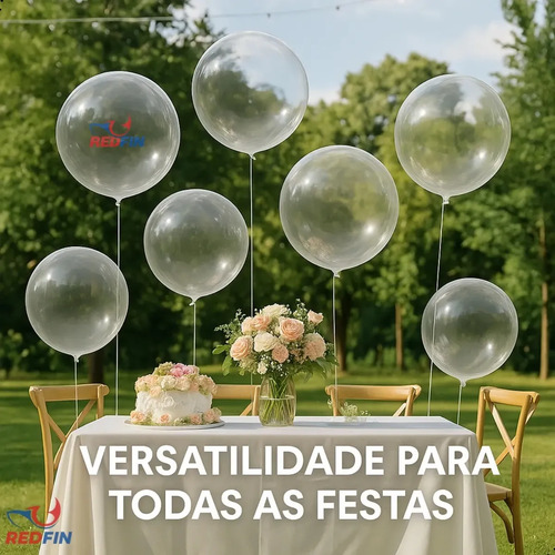 Kit 50 Balões Bolha Transparentes 24 - 60cm - Bexiga Bolha Translúcida Grande Para Festa Casamento E Aniversário Balões Bubble Transparentes Decoração Festiva Alta Qualidade Marca Redfin
