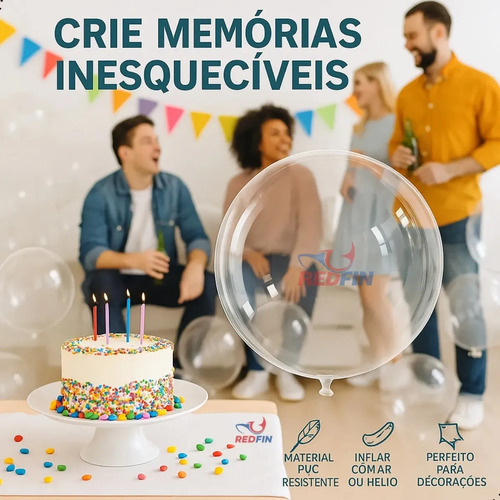 Kit 50 Balões Bolha Transparentes 24 - 60cm - Bexiga Bolha Translúcida Grande Para Festa Casamento E Aniversário Balões Bubble Transparentes Decoração Festiva Alta Qualidade Marca Redfin