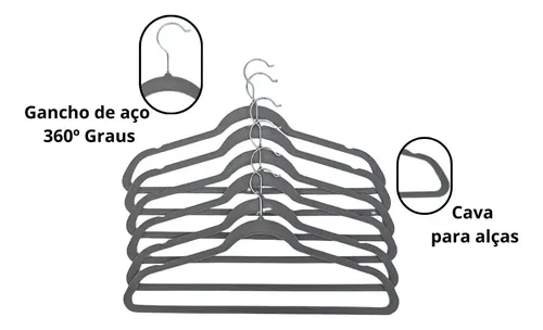 Kit 50 Cabides Veludo Antideslizante Adulto Preto