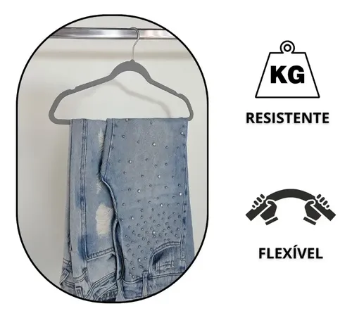 Kit 50 Cabides Veludo Antideslizante Adulto Preto