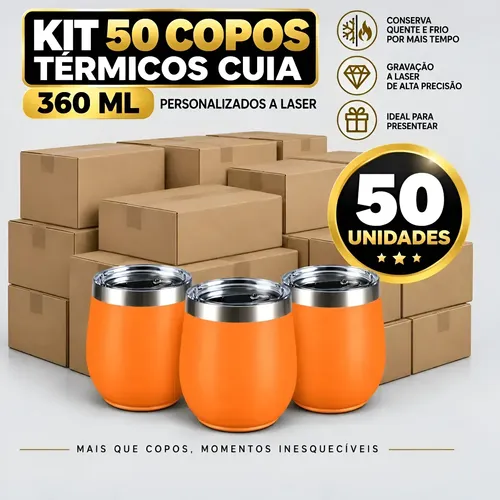 Kit 50 copos termicos cuia tampa 360ml personalizado logo