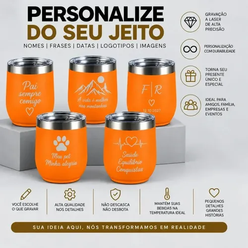 Kit 50 Copos Térmicos Cuia Tampa 360ml Personalizado Logo