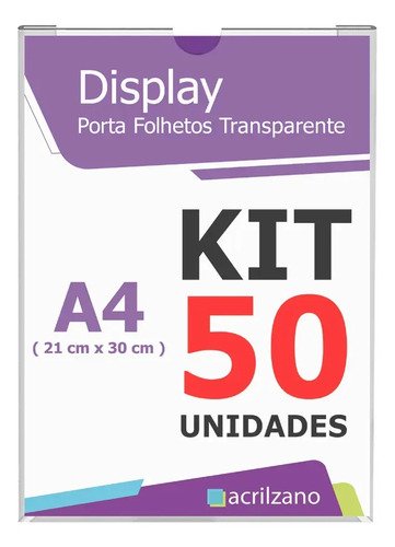 Kit 50 displays de parede para folhas a4 transparente petg