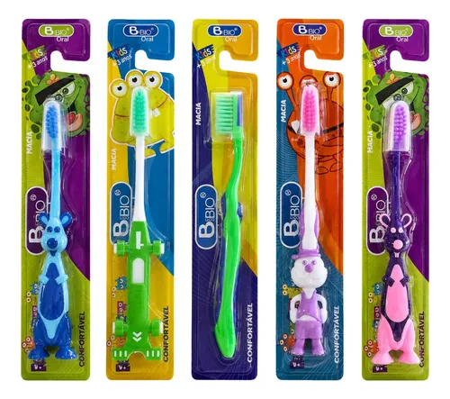 Kit 50 escovas de dente infantil com protetor de cerda macia