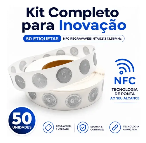 Kit 50 Etiqueta Tag Nfc Tag Leitura 13,56mhz Tag Regravável