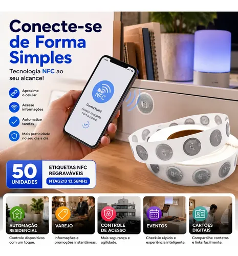Kit 50 Etiqueta Tag Nfc Tag Leitura 13,56mhz Tag Regravável