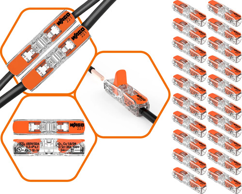 Kit 50 pecas conectores emenda de fios inline 221 2411 wago