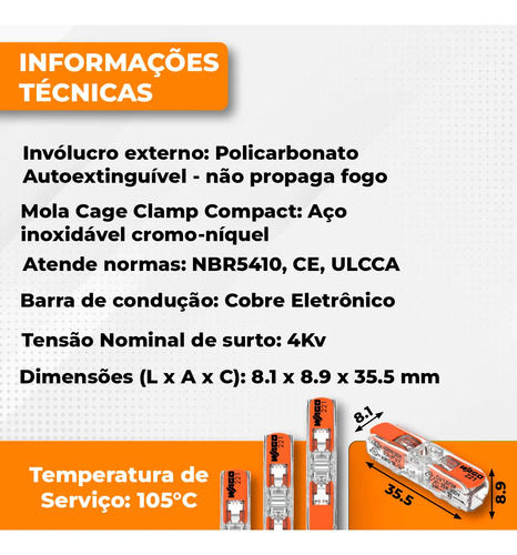 Kit 50 Peças Conectores Emenda De Fios Inline 221-2411 Wago