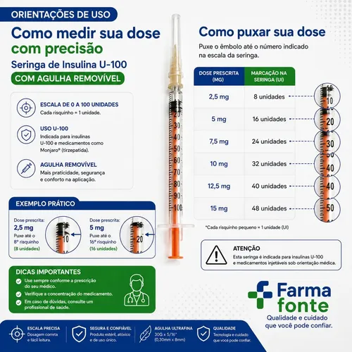 Kit 50 Seringas Insulina 1ml Agulha Removivel 13x045mounjaro