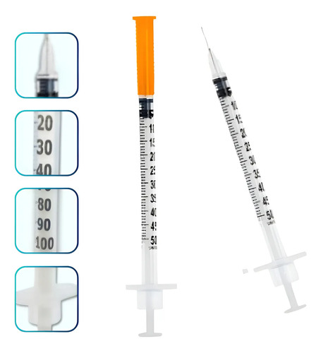 Kit 50 Unidades Seringa Insulina 0.5ml agulha fixa Ultrafina SR 50UI