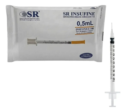 Kit 50 Unidades Seringa Insulina 0.5ml agulha fixa Ultrafina SR 50UI