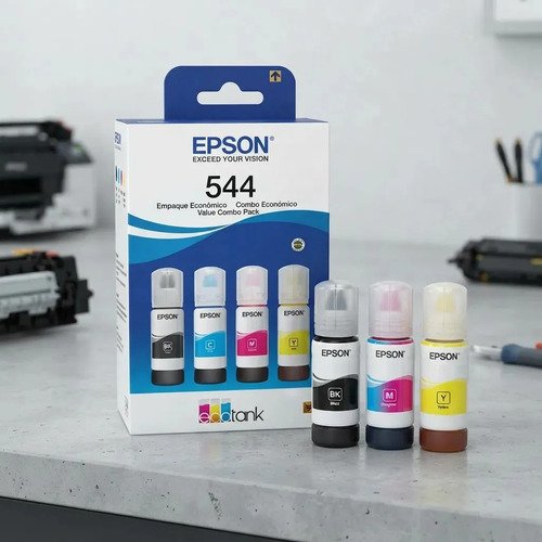 Kit 544 Refil Epson T544 Preto, Amarelo, Ciano, Magenta, Tinta 4 cores