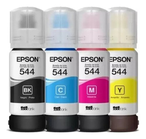 Kit 544 Refil Epson T544 Preto, Amarelo, Ciano, Magenta, Tinta 4 cores