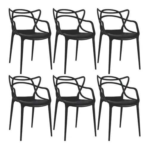 Kit 6 cadeiras allegra design preto sala cozinha jantar