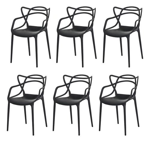 Kit 6 cadeiras de jantar allegra waw design empilhavel em po