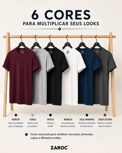 Kit 6 Camiseta Masculina Algodão Confort By Zaroc