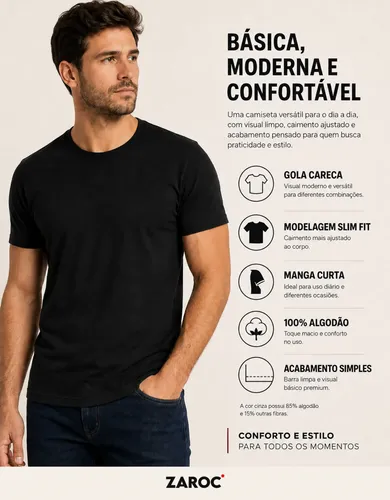 Kit 6 Camiseta Masculina Algodão Confort By Zaroc