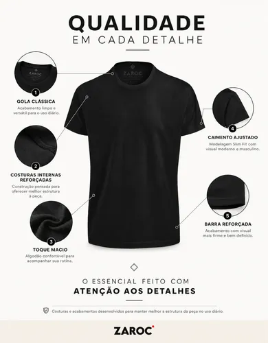 Kit 6 Camiseta Masculina Algodão Confort By Zaroc