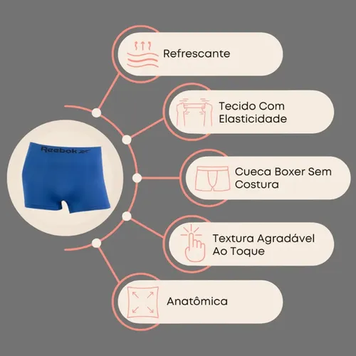 Kit 6 Cuecas Boxer Classic Reebok Microfibra Luxo Original