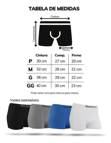 Kit 6 Cuecas Boxer Classic Reebok Microfibra Luxo Original