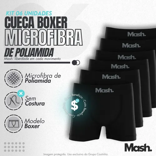 Kit 6 Cuecas Boxer Mash Poliamida Toque Gelado Sem Costura