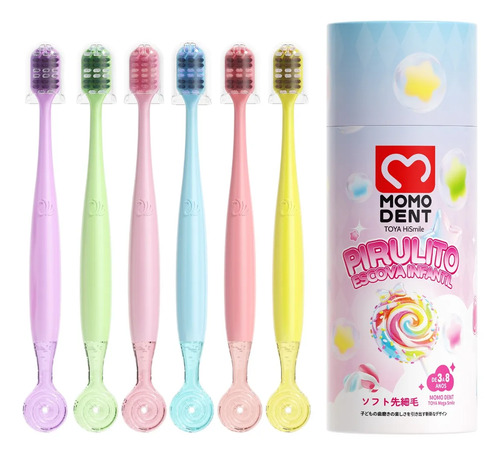 Kit 6 escova dente infantil de 3 a 8 anos formato de pirulit