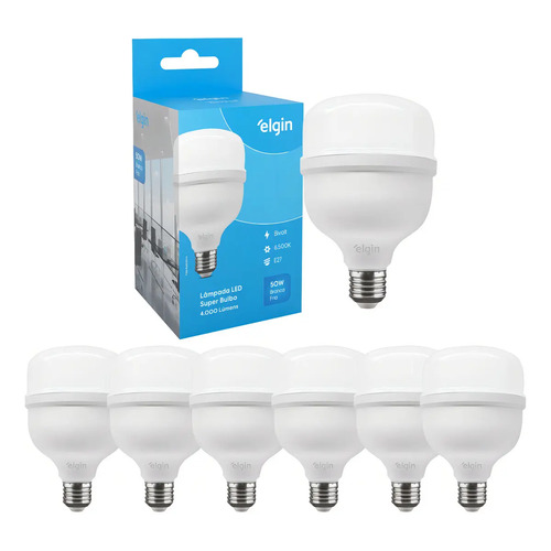 Kit 6 Lâmpadas Super Bulbo Alta Potência Led 50w - Elgin Cor Da Luz Branco-frio