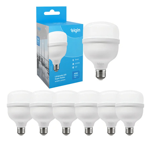 Kit 6 Lâmpadas Super Bulbo Alta Potência Led 50w - Elgin Cor Da Luz Branco-frio