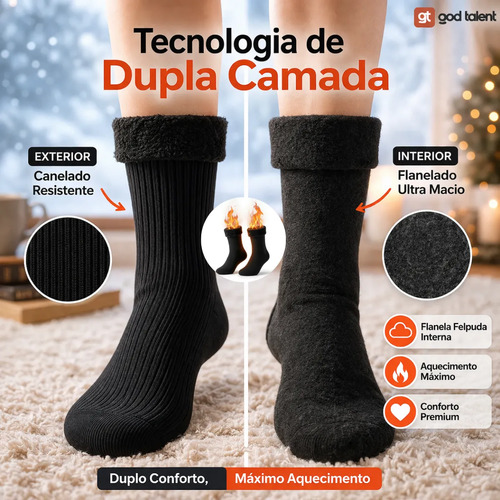 Kit 6 Meias Térmica Grossa Quente Inverno Frio Neve Forrada