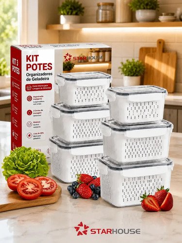 Kit 6 organizadores geladeira alimentos legumes verduras fru