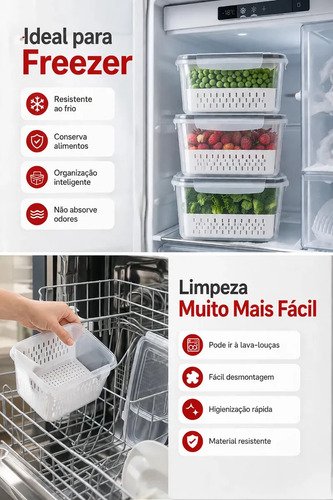 Kit 6 Organizadores Geladeira Alimentos Legumes Verduras Frutas Transparente Com Tampa Trava Hermético Escorredor - Starhouse