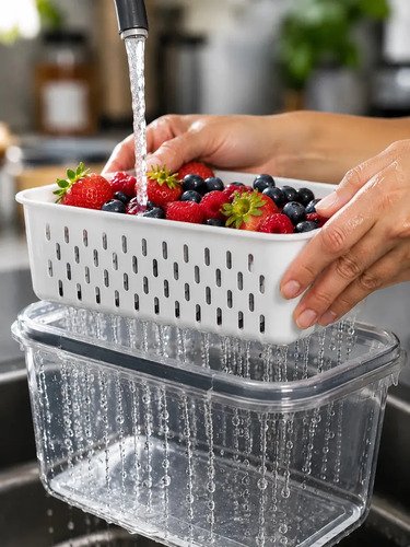 Kit 6 Organizadores Geladeira Alimentos Legumes Verduras Frutas Transparente Com Tampa Trava Hermético Escorredor - Starhouse