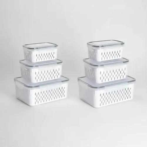 Kit 6 organizadores geladeira alimentos vegetais com tampas
