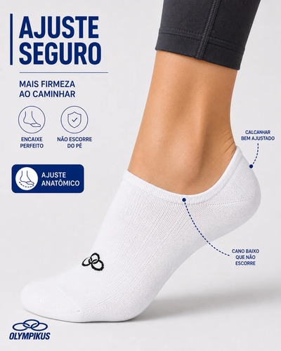 Kit 6 Pares Meia Invisível Olympikus Unissex Confortável