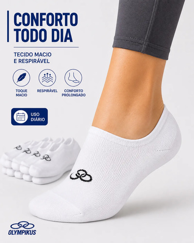 Kit 6 Pares Meia Invisível Olympikus Unissex Confortável