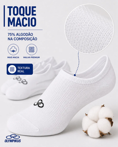 Kit 6 Pares Meia Invisível Olympikus Unissex Confortável