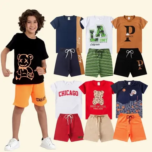 Kit 6 pecas roupa infantil menino masculino verao 2 ao 14